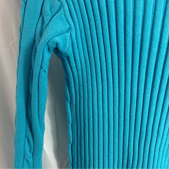 Y2K Wool Blend Cable Knit Turquoise Turtleneck with Silver Zipper Size M - Picture 6 of 16
